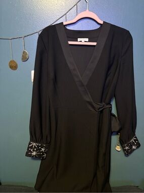 Warehouse Black Dress with Pink Trim